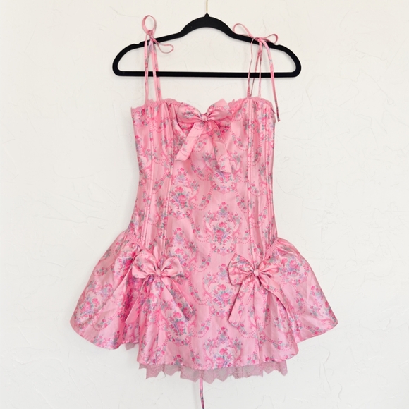 Sugar Thrillz Pink Floral Taffeta Corset Bow Dress, S - Picture 12 of 12